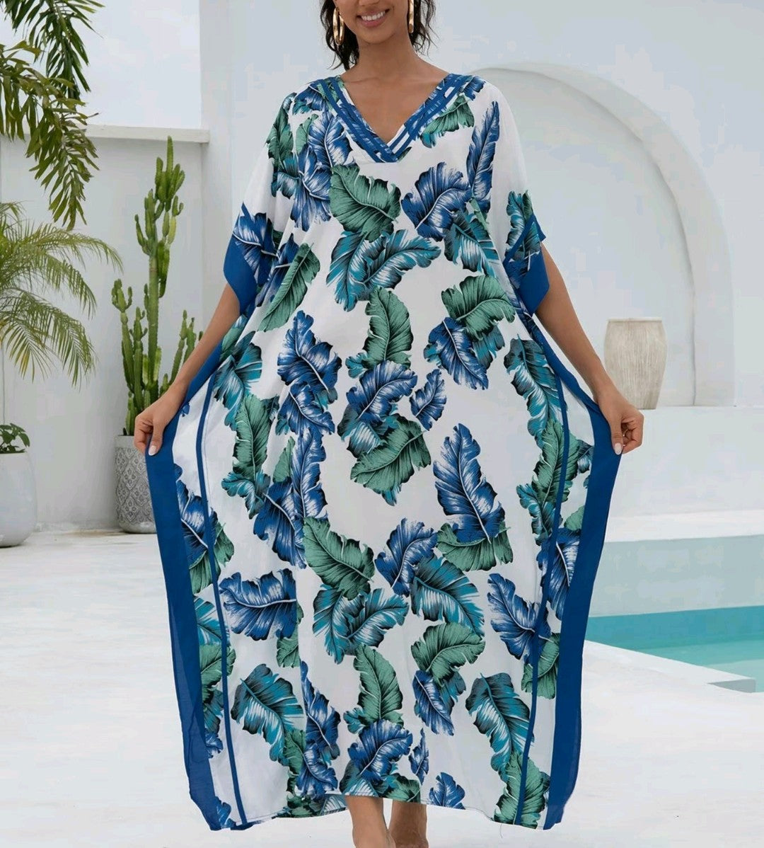 Striped Batwing Sleeve V-neck Dress